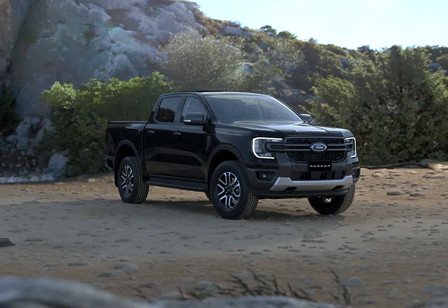 Ford Ranger Sport in a rocky riverbed